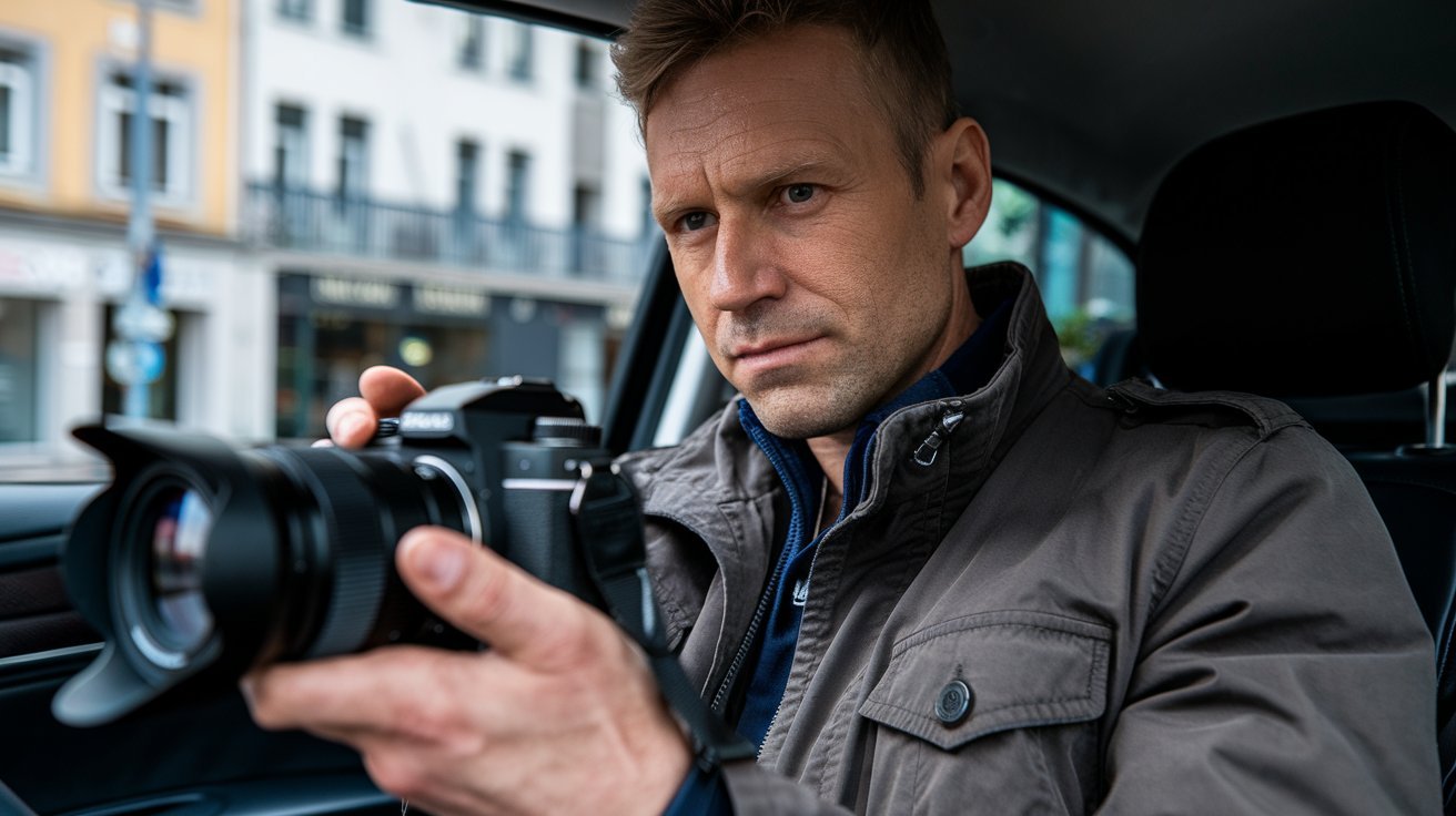 Detective with Camera in Car; Private Detective Agency Austria, Detective Agency Austria, Commercial Detective Agency Austria, Detective Team Austria