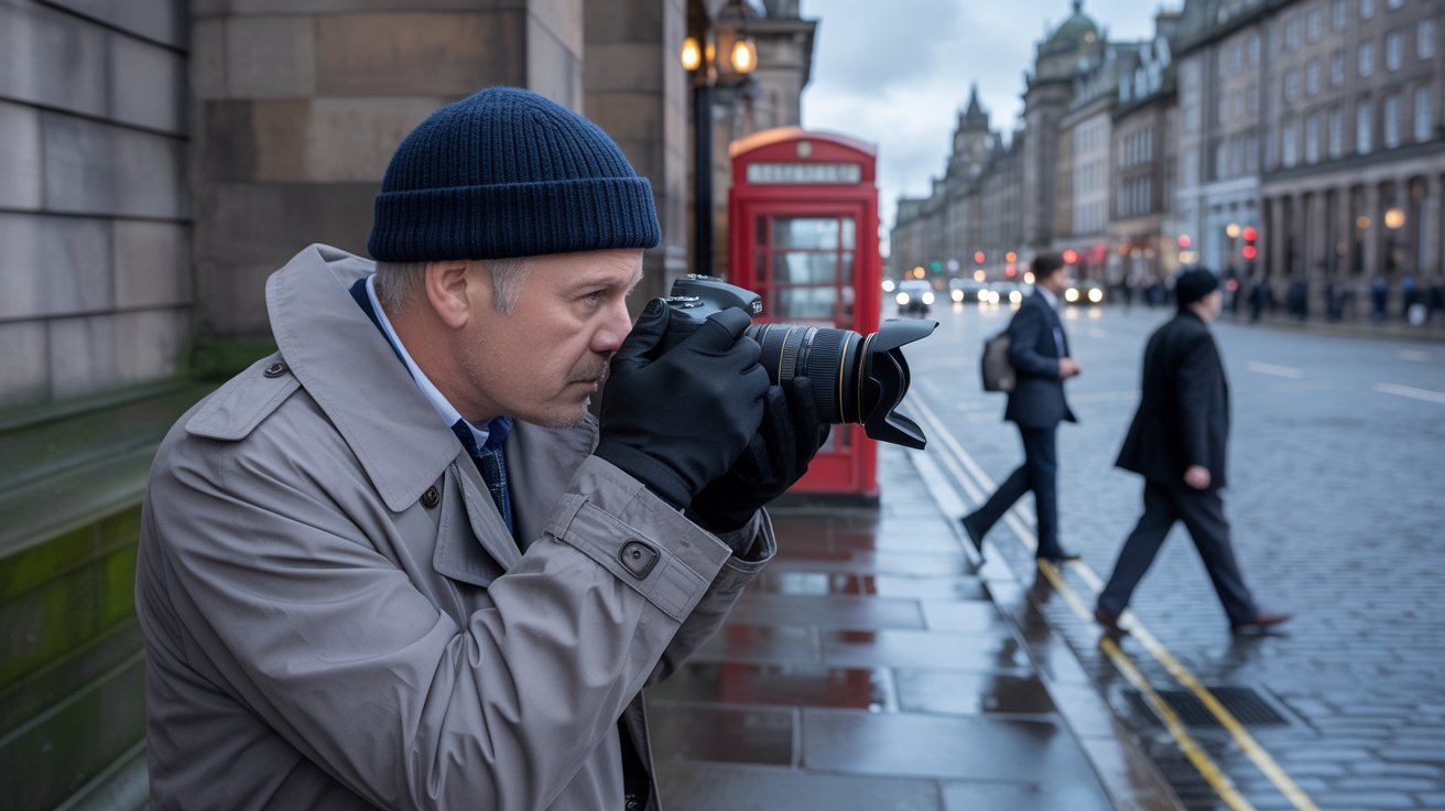 Detektiv mit Kamera in Manchester (England, Großbritannien); Privatdetektei Manchester (England, Großbritannien), Detektivagentur Manchester (England, Großbritannien), Wirtschaftsdetektei Manchester (England, Großbritannien), Detektiv-Team Manchester (England, Großbritannien)